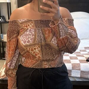 American Eagle off the shoulder Multicolor Patchwork Blouse